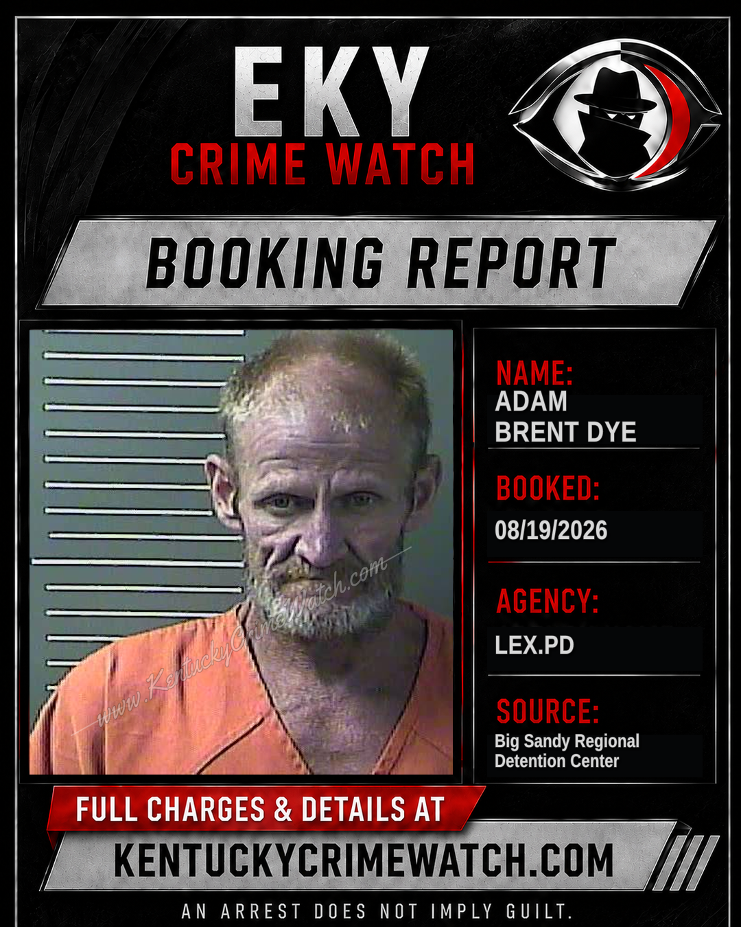 ADAM BRENT DYE booking report card