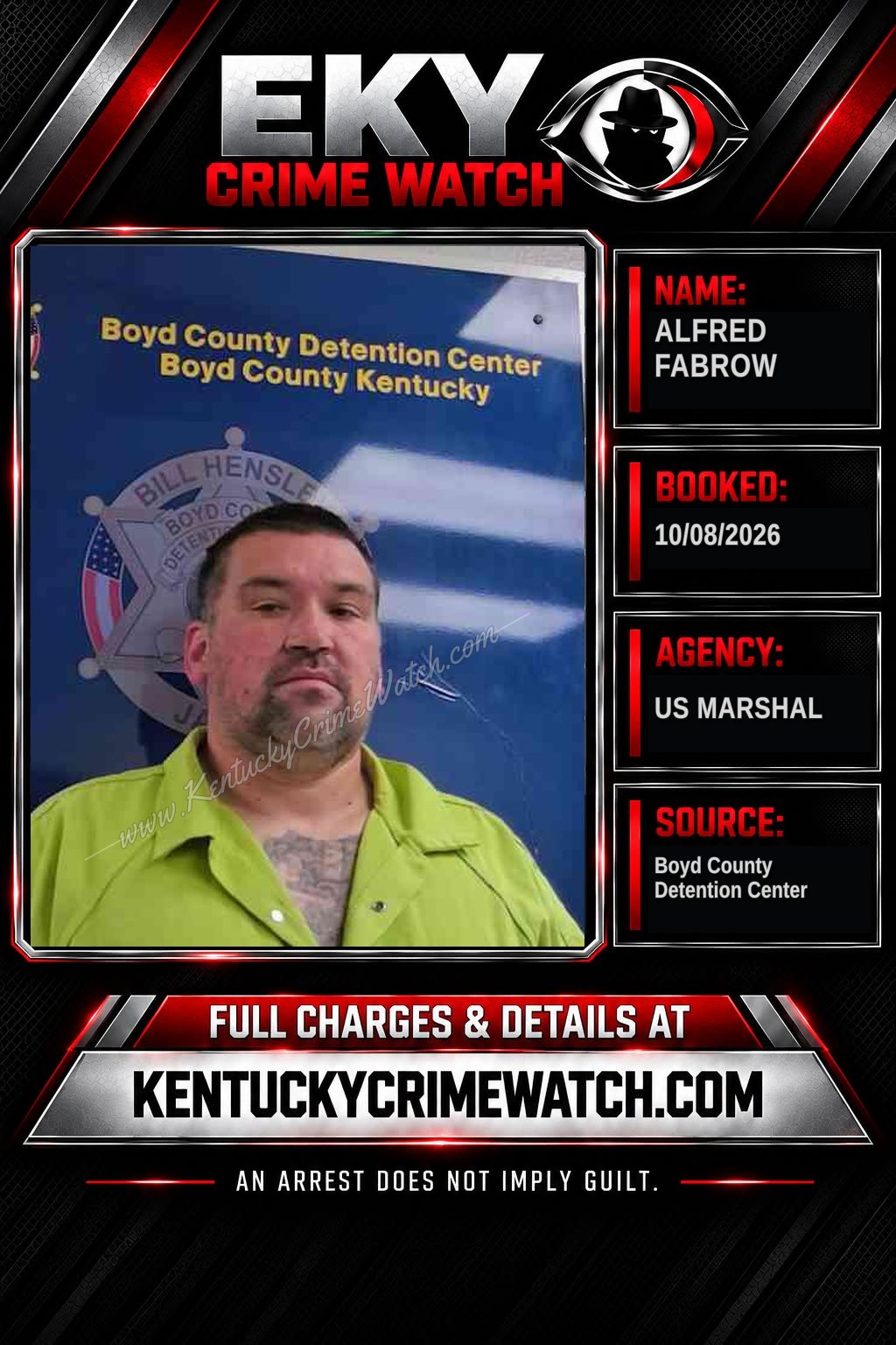 ALFRED FABROW booking report card