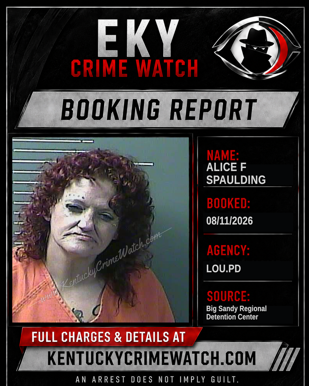 ALICE F SPAULDING booking report card