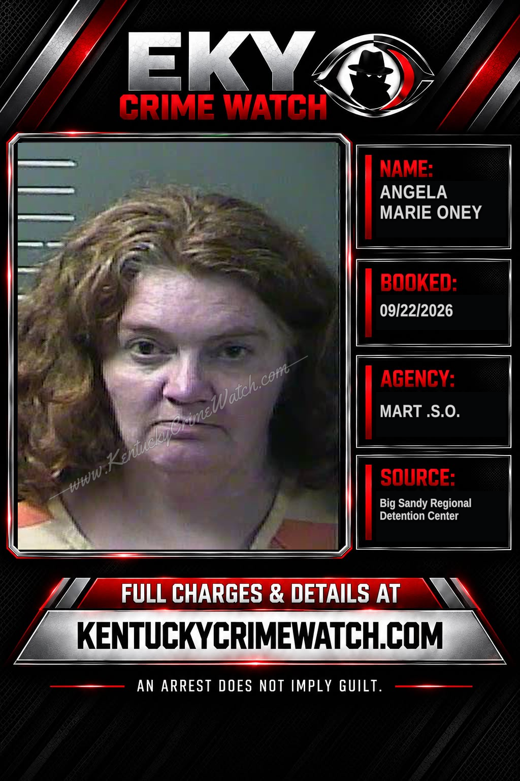 ANGELA MARIE ONEY booking report card