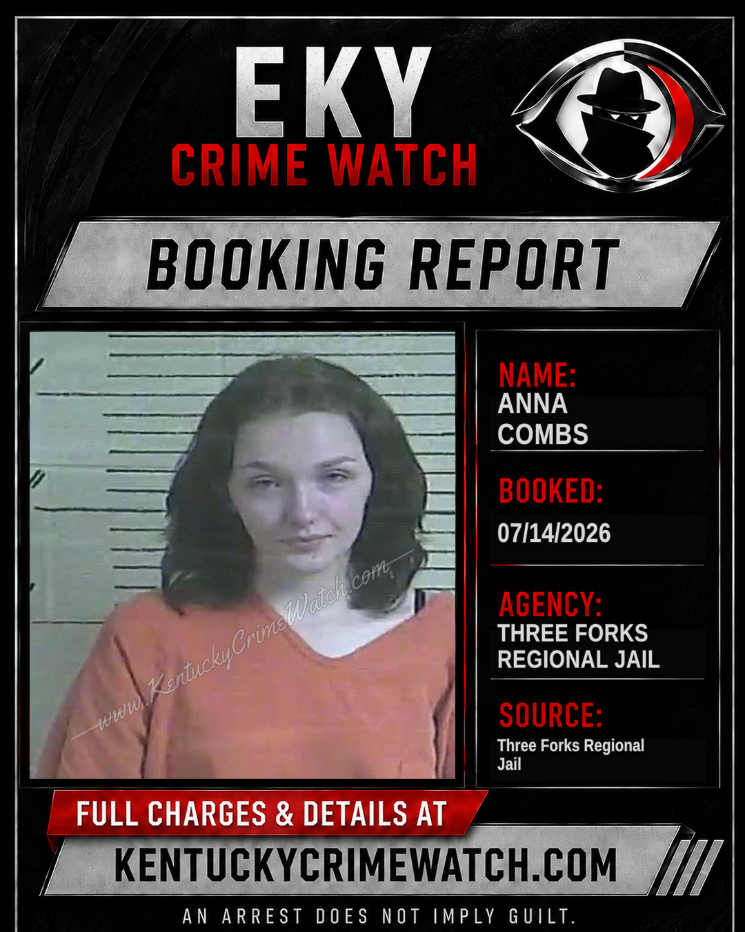 Anna Combs booking report card