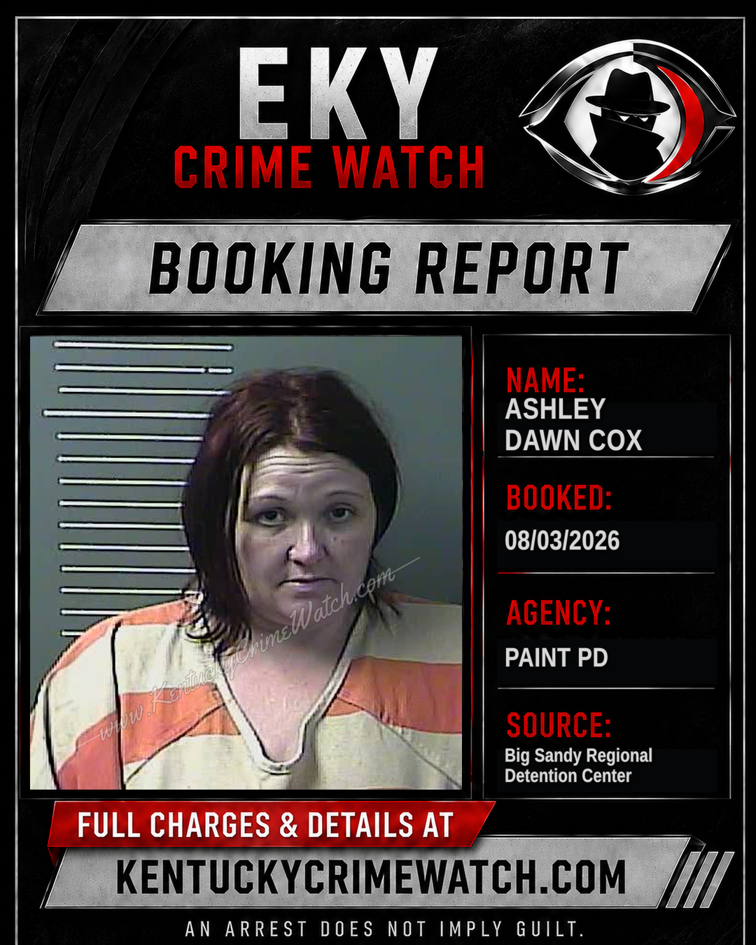 ASHLEY Dawn COX booking report card