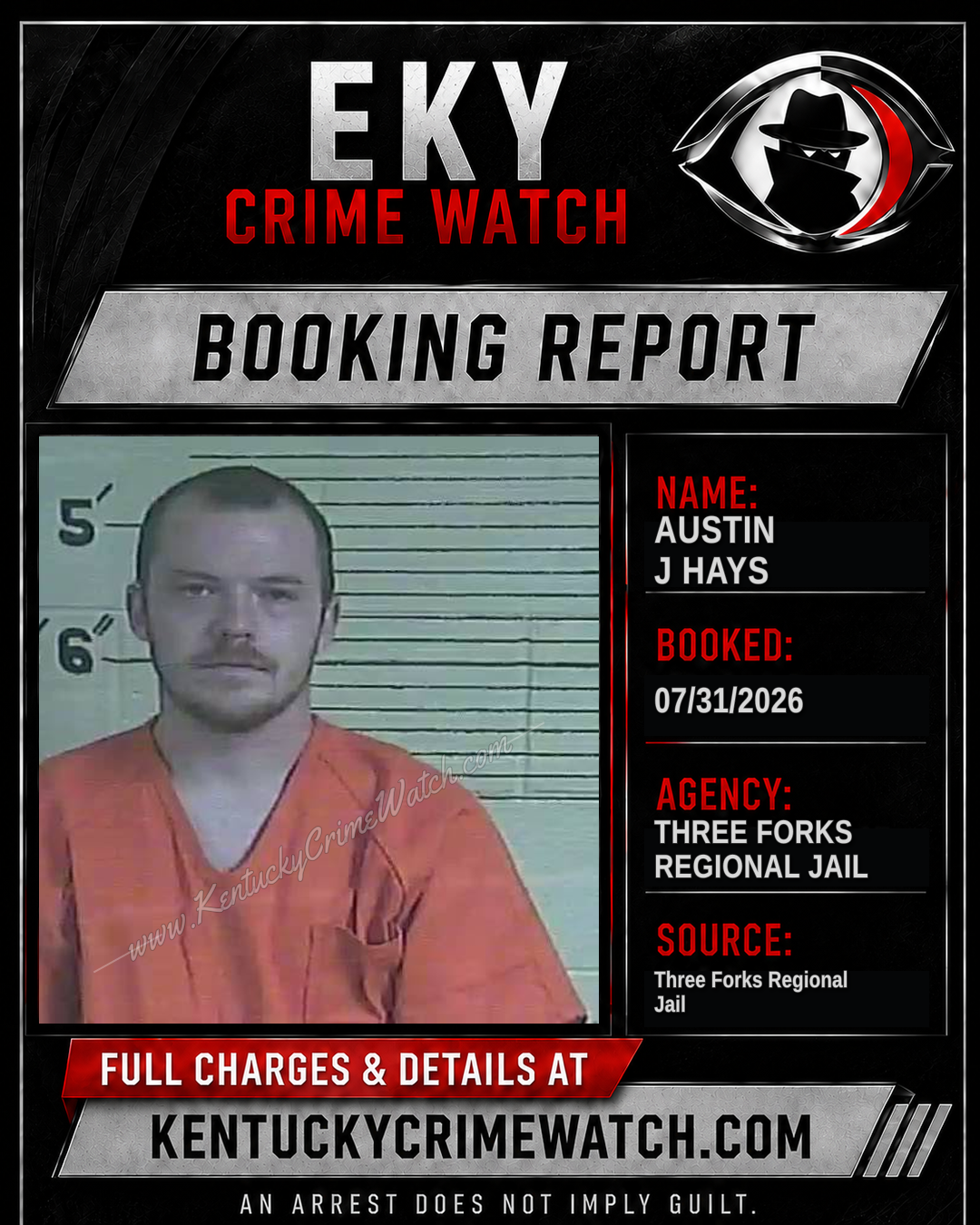 Austin J Hays booking report card