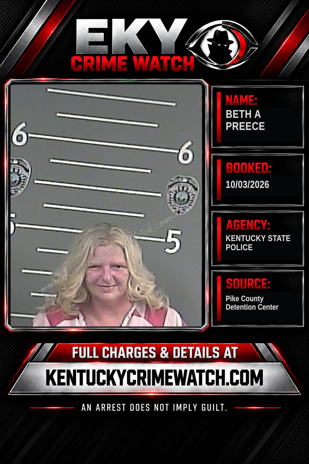 BETH A PREECE booking report card