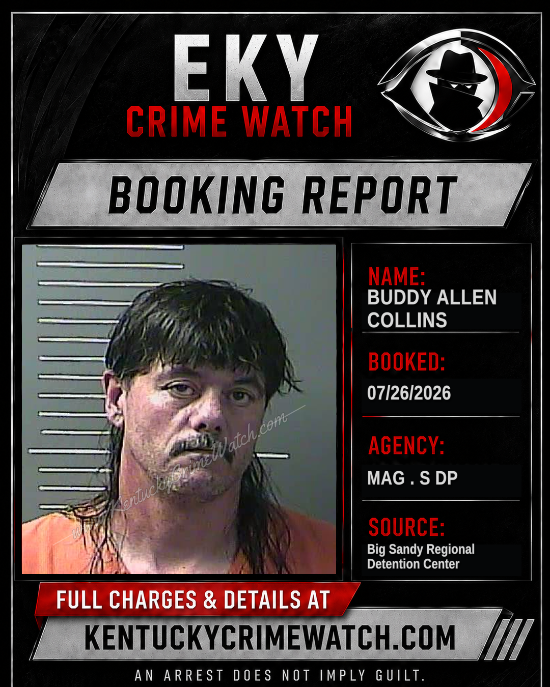 BUDDY ALLEN COLLINS booking report card