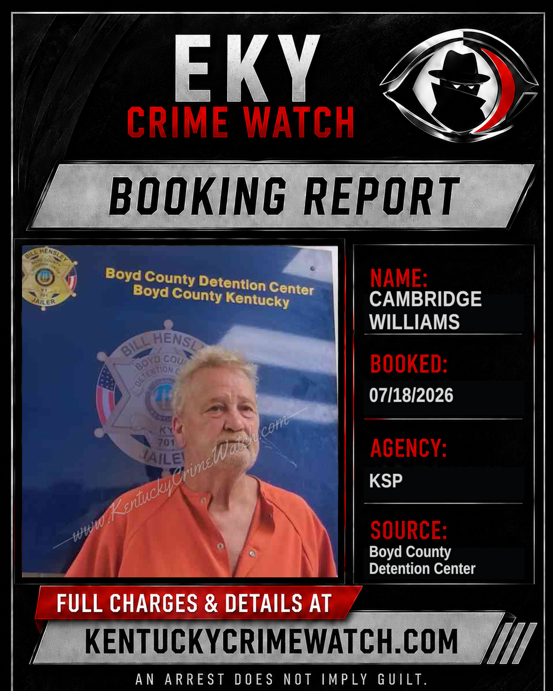 CAMBRIDGE WILLIAMS booking report card
