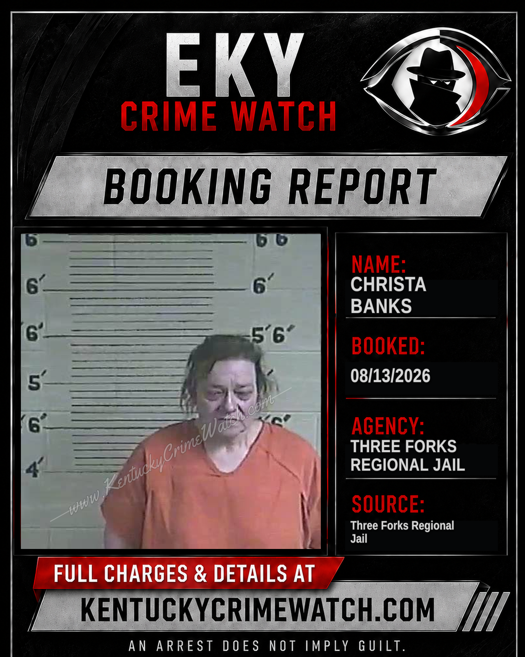 Christa Banks booking report card