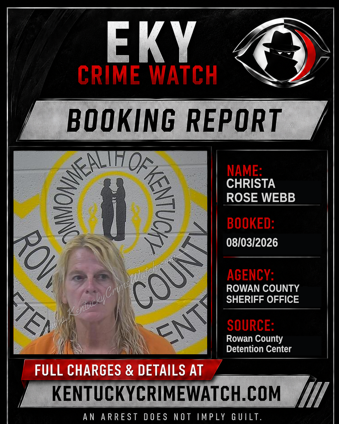 CHRISTA ROSE WEBB booking report card
