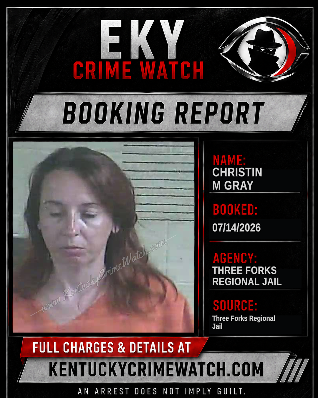 Christin M Gray booking report card