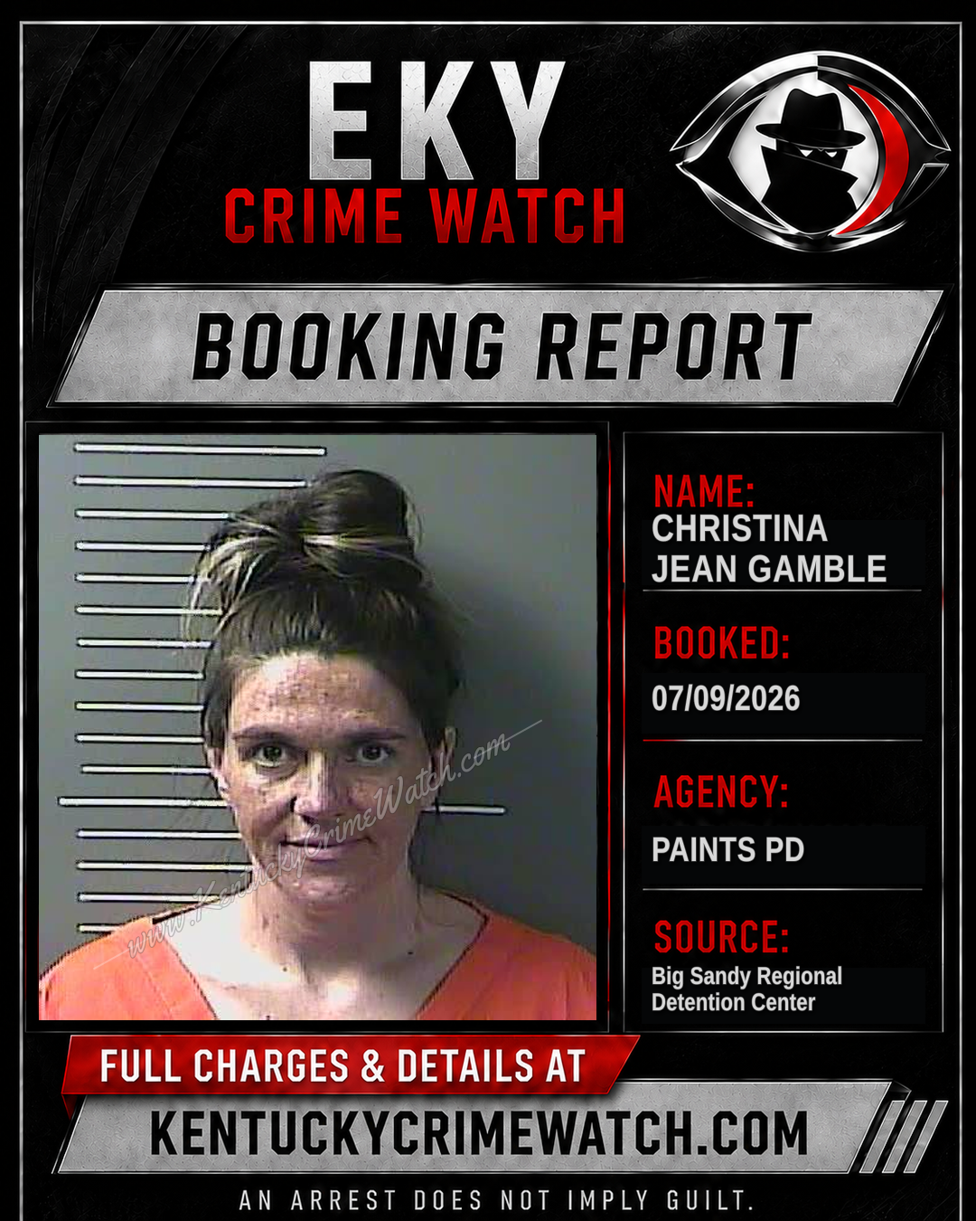 CHRISTINA JEAN GAMBLE booking report card