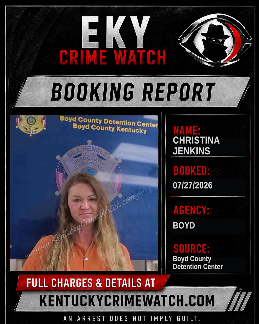 CHRISTINA JENKINS booking report card