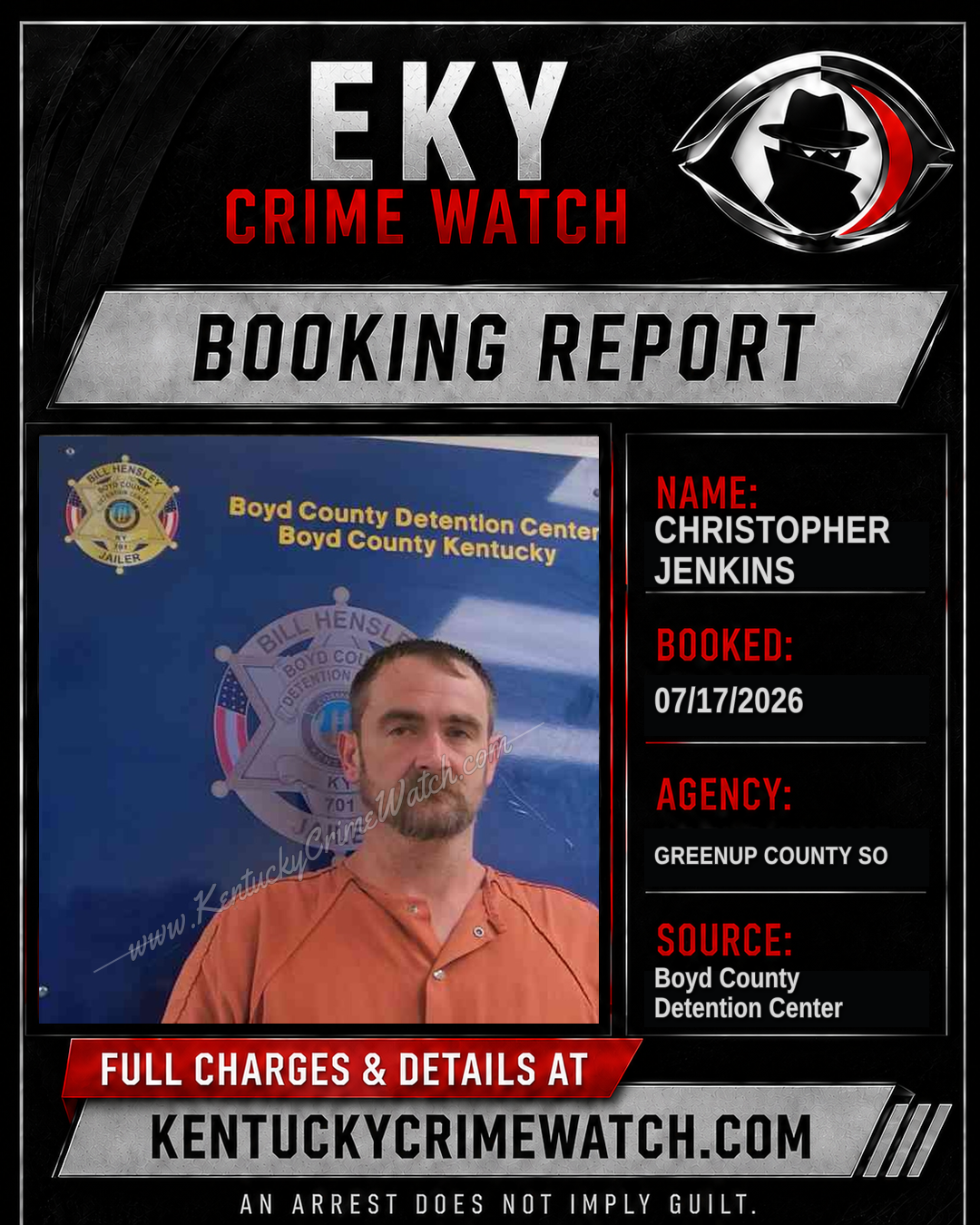 CHRISTOPHER JENKINS booking report card