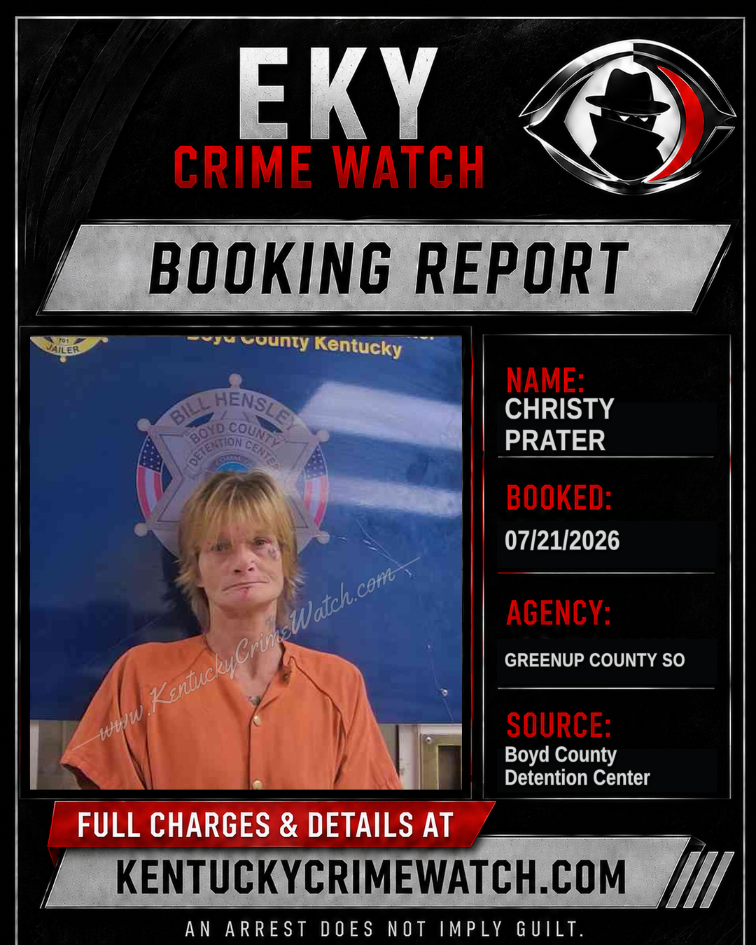 CHRISTY PRATER booking report card