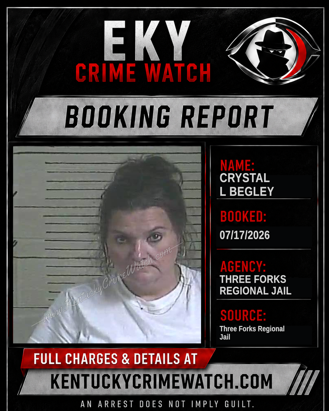 Crystal L Begley booking report card