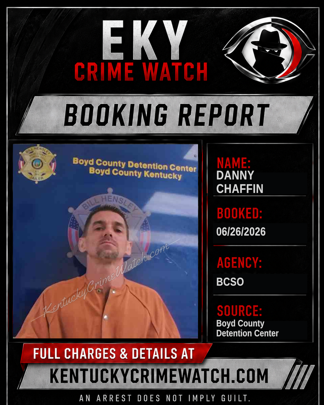 DANNY CHAFFIN booking report card
