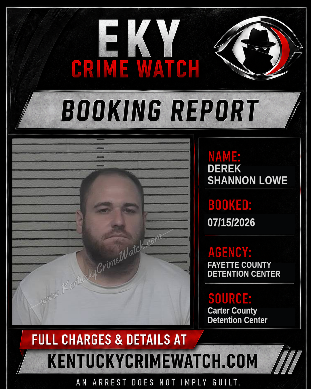 DEREK SHANNON LOWE booking report card
