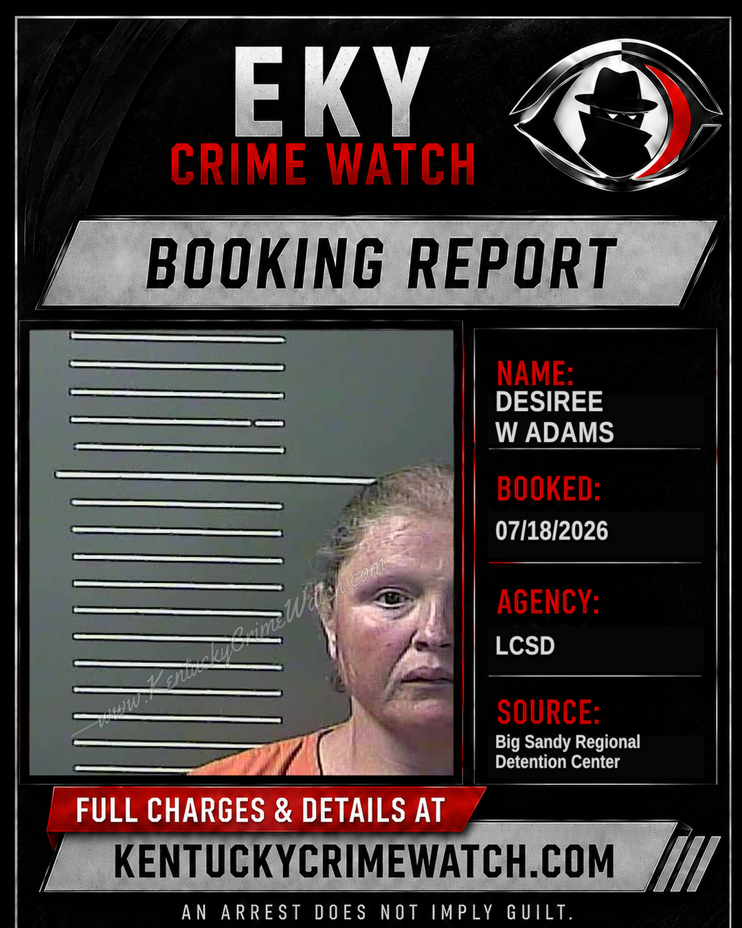 DESIREE W ADAMS booking report card