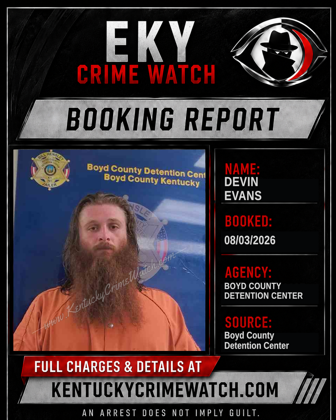 DEVIN EVANS booking report card