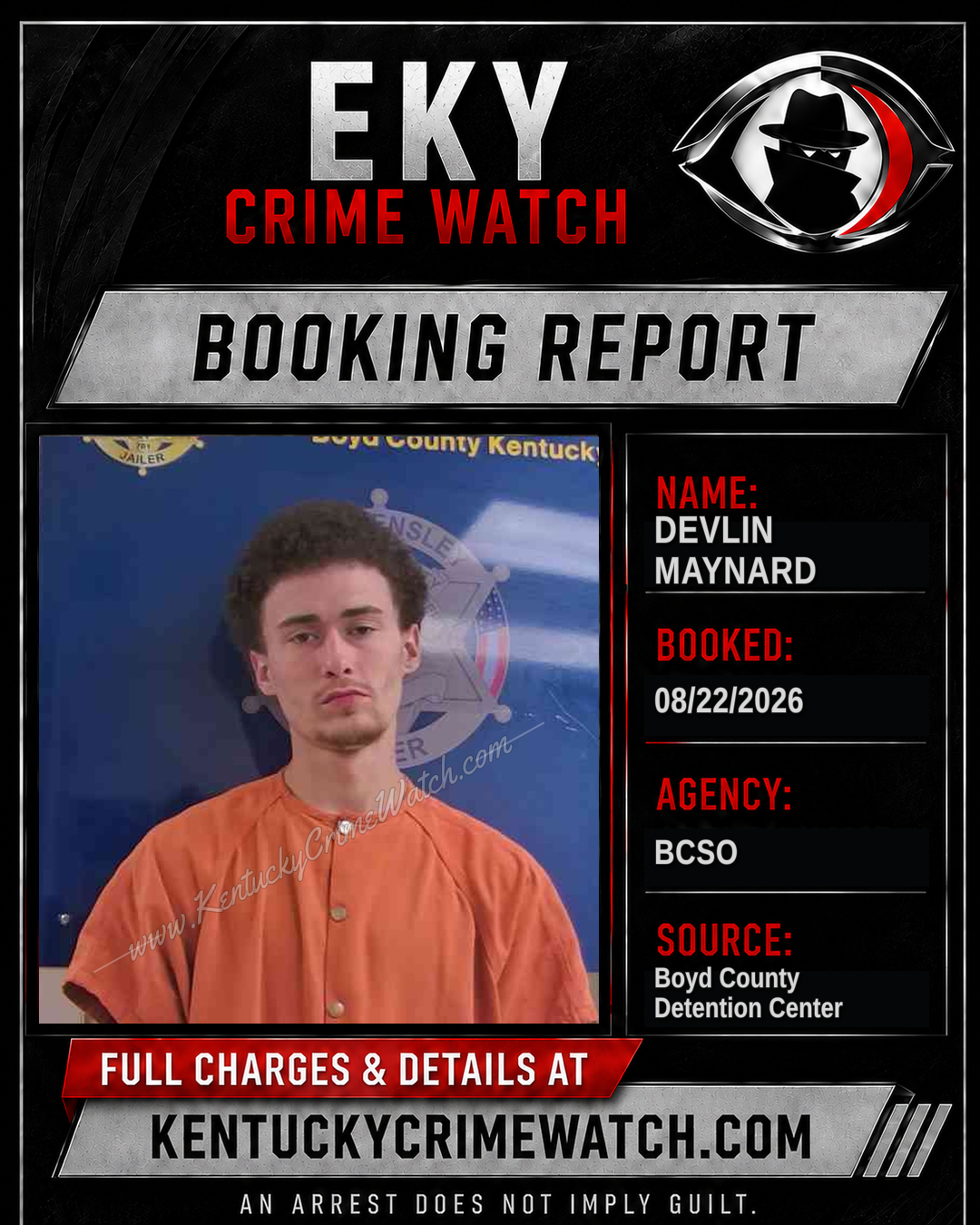 DEVLIN MAYNARD booking report card