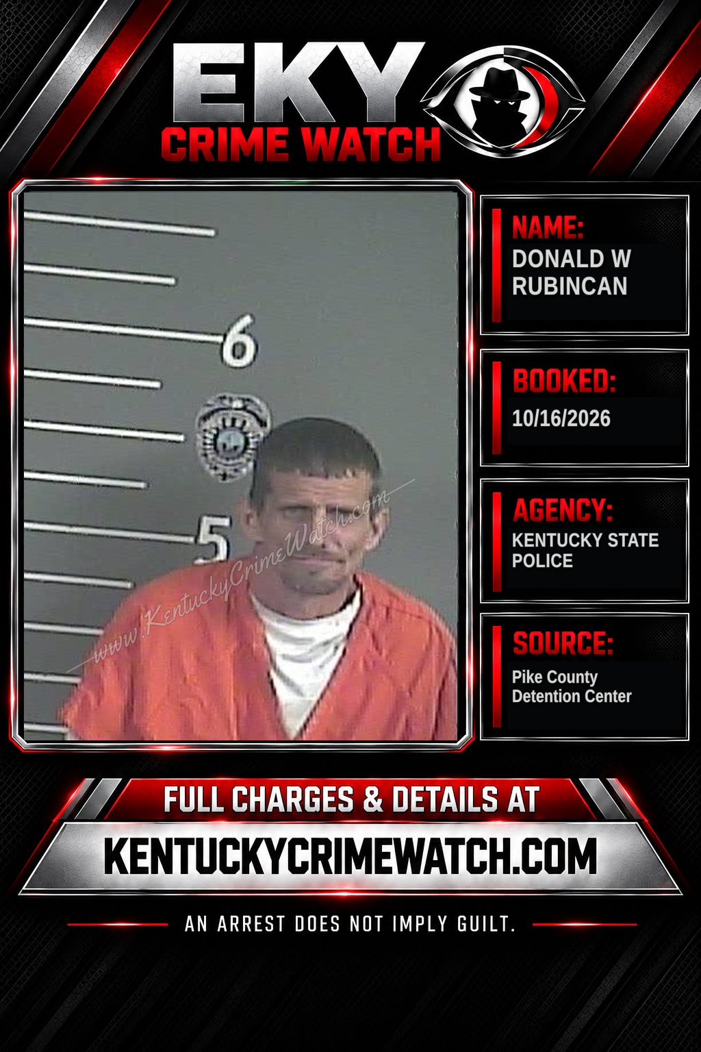 DONALD W RUBINCAN booking report card