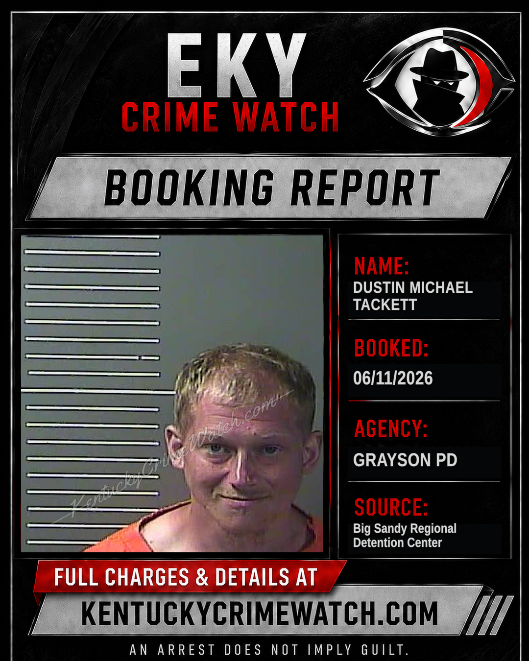 DUSTIN MICHAEL TACKETT booking report card