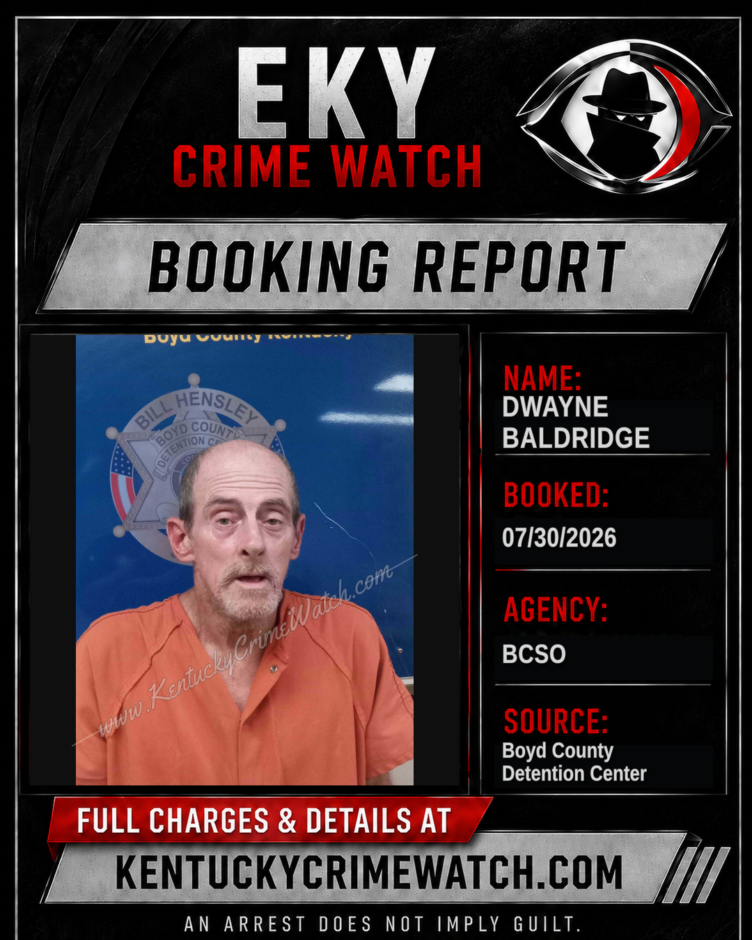 DWAYNE BALDRIDGE booking report card
