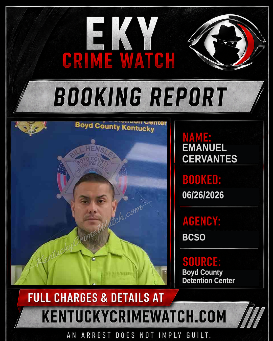 EMANUEL CERVANTES booking report card