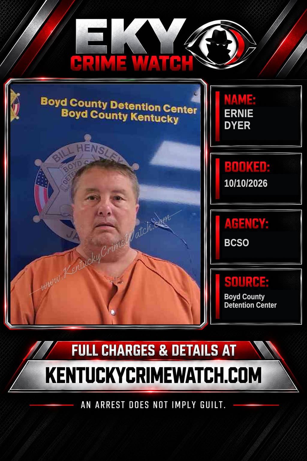 ERNIE DYER booking report card