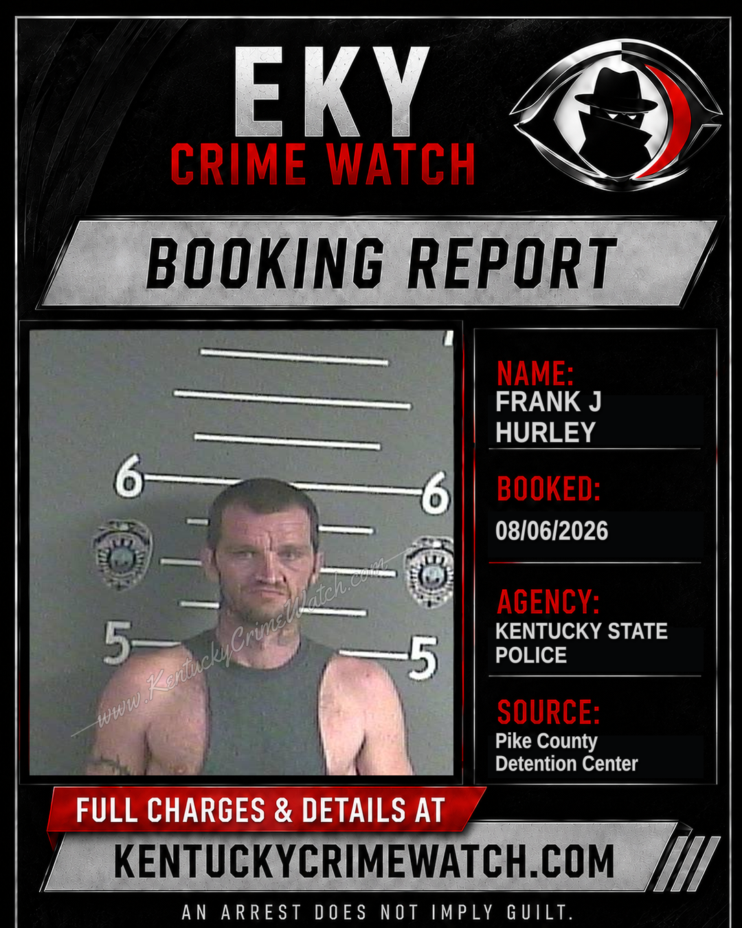 FRANK J HURLEY booking report card
