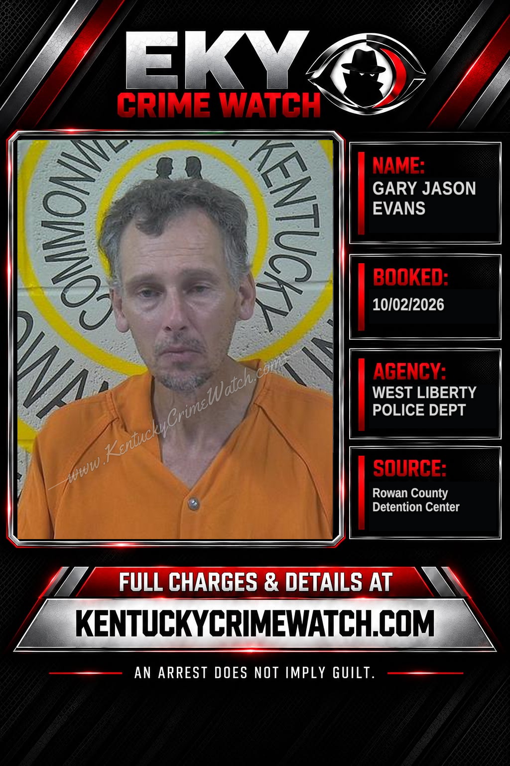 GARY JASON EVANS booking report card