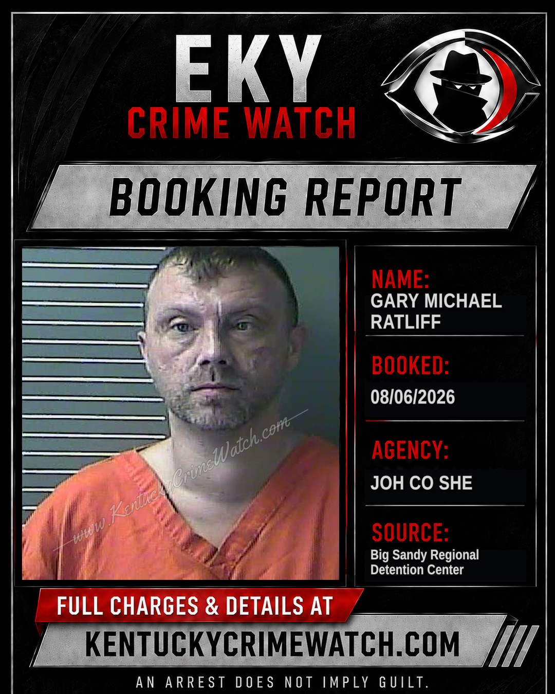 GARY MICHAEL RATLIFF booking report card