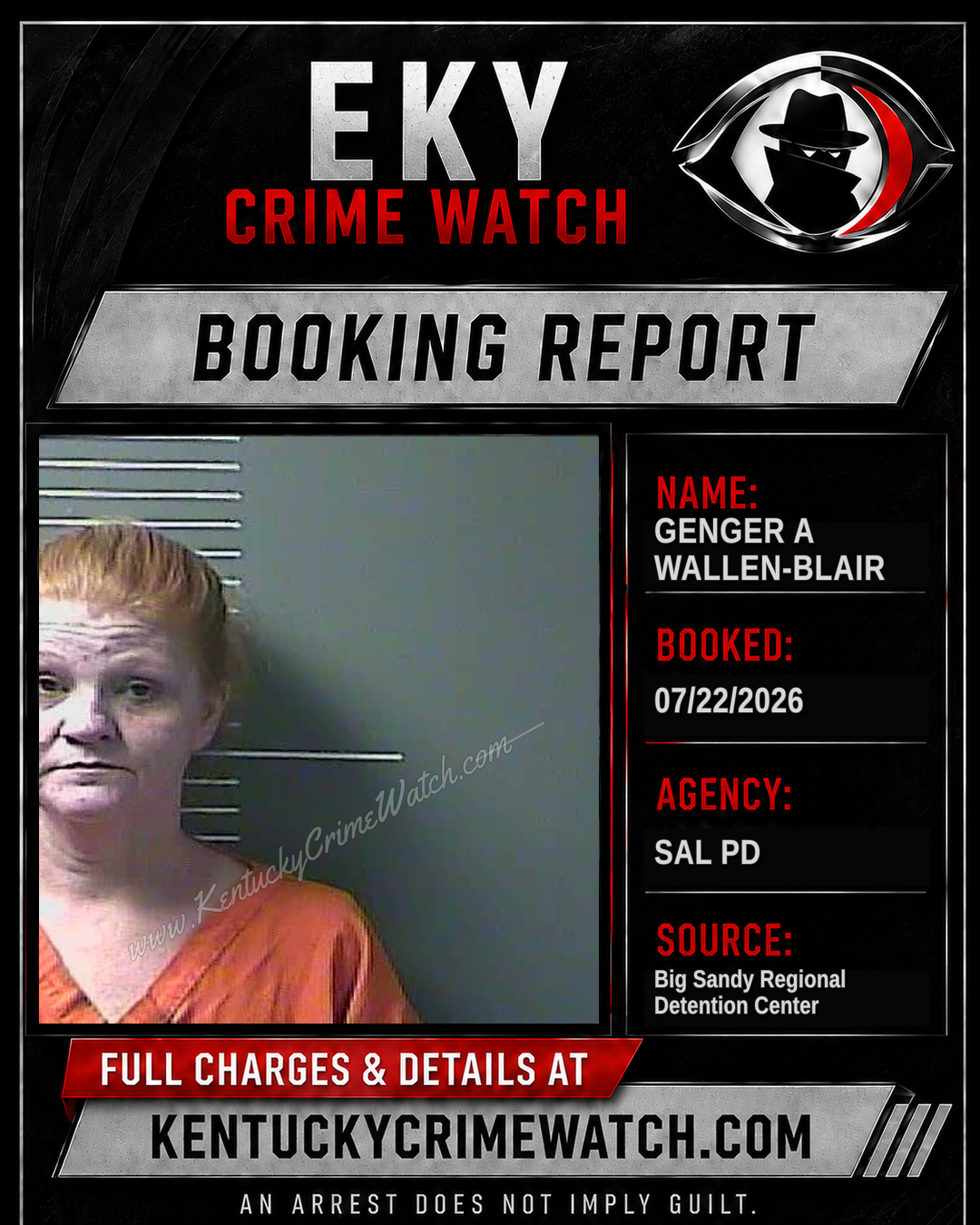 GENGER A WALLEN-BLAIR booking report card