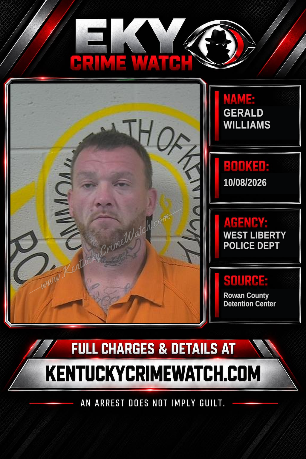 GERALD WILLIAMS booking report card