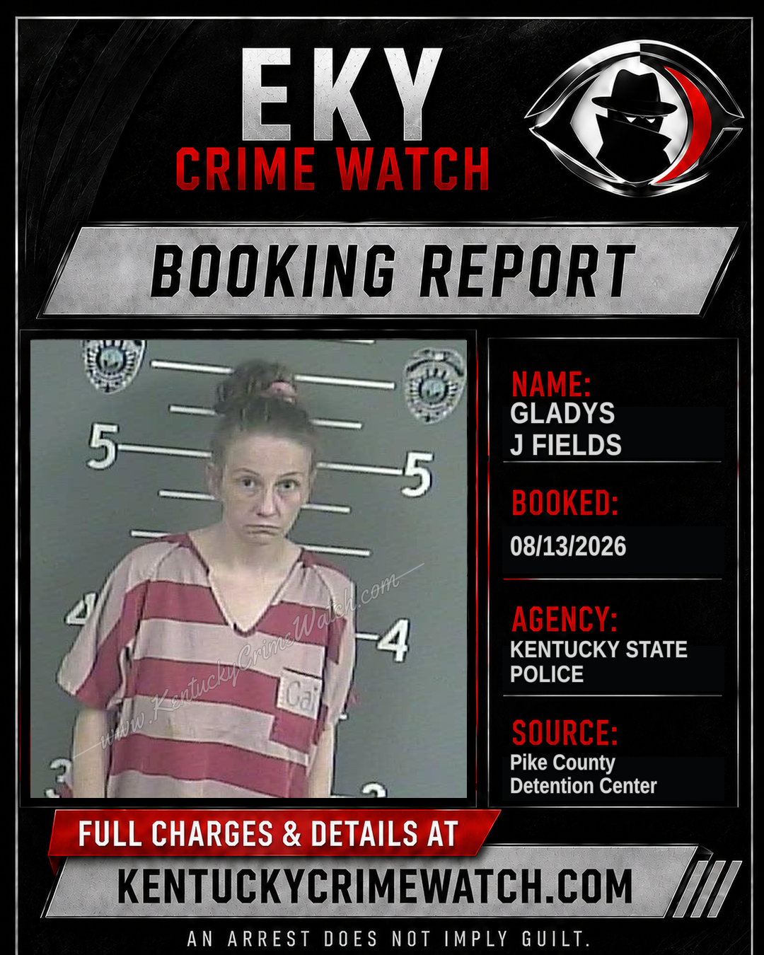 GLADYS J FIELDS booking report card