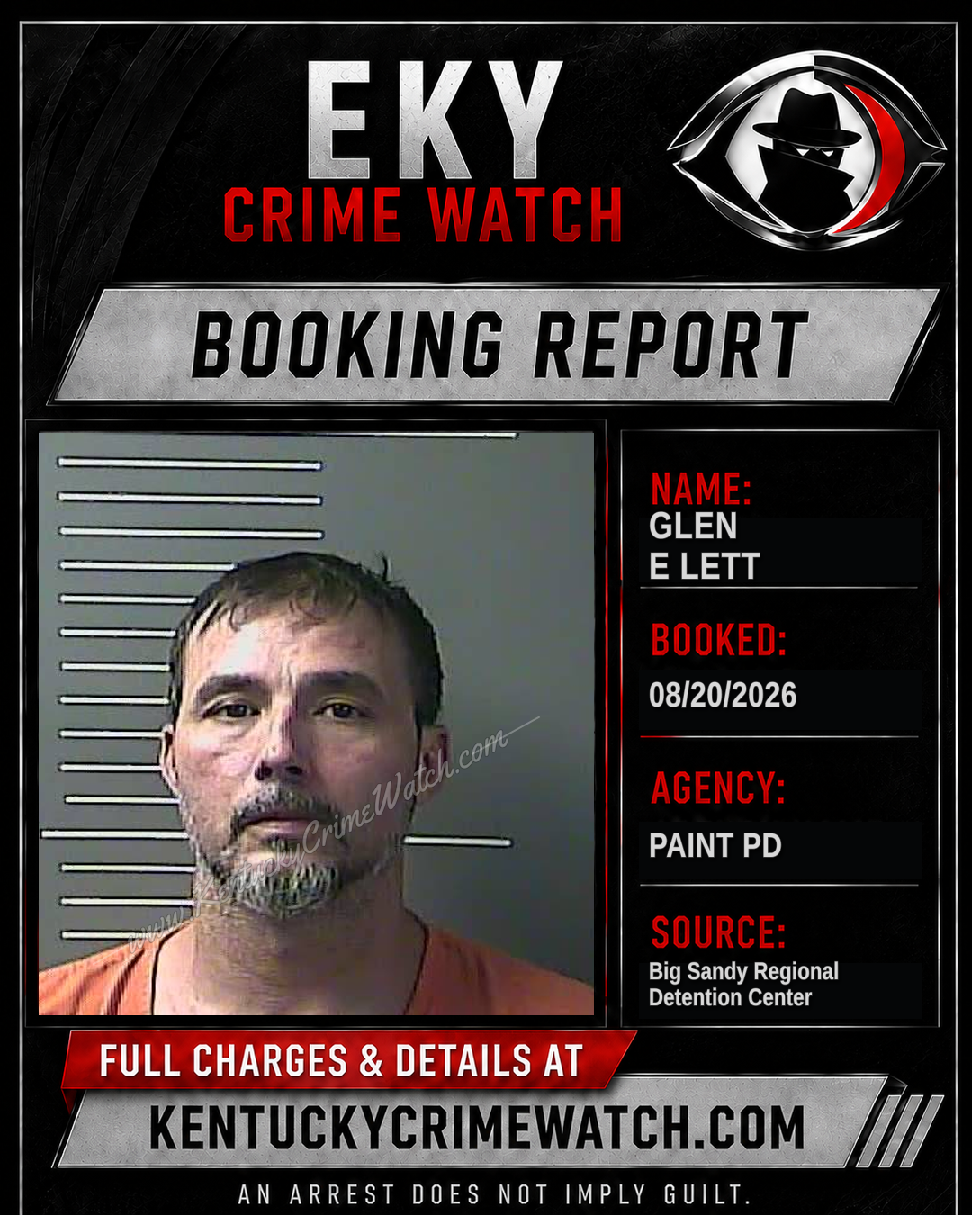 GLEN E LETT booking report card