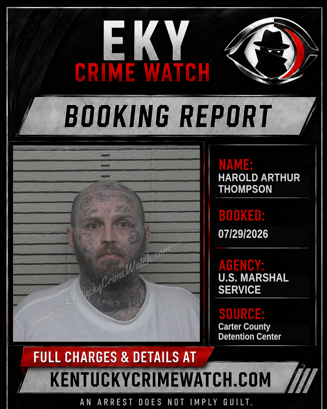 HAROLD ARTHUR THOMPSON booking report card