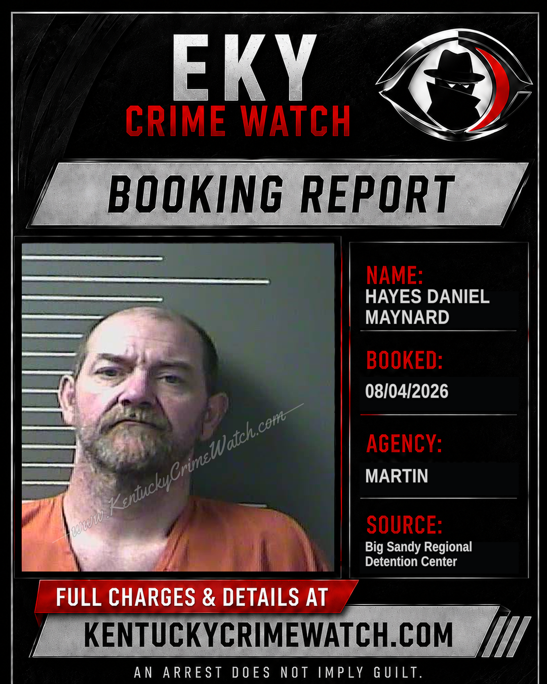 HAYES DANIEL MAYNARD booking report card