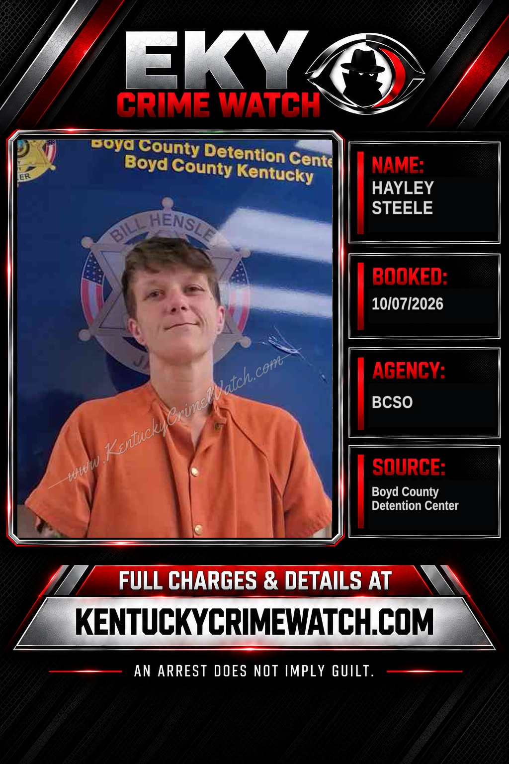 HAYLEY STEELE booking report card