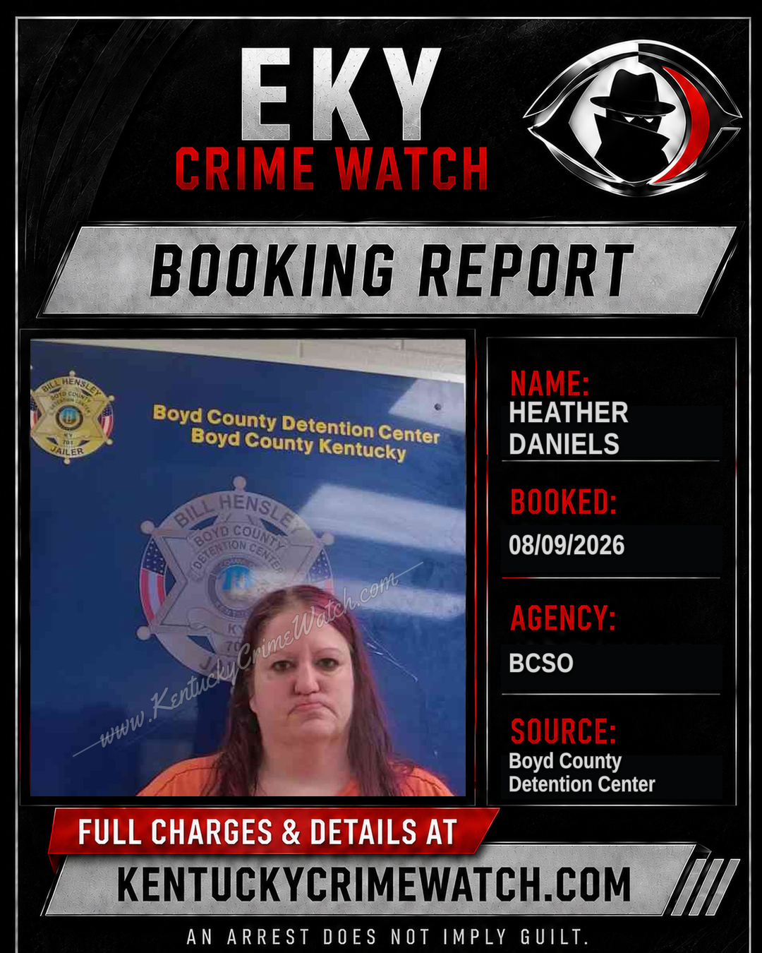 HEATHER DANIELS booking report card