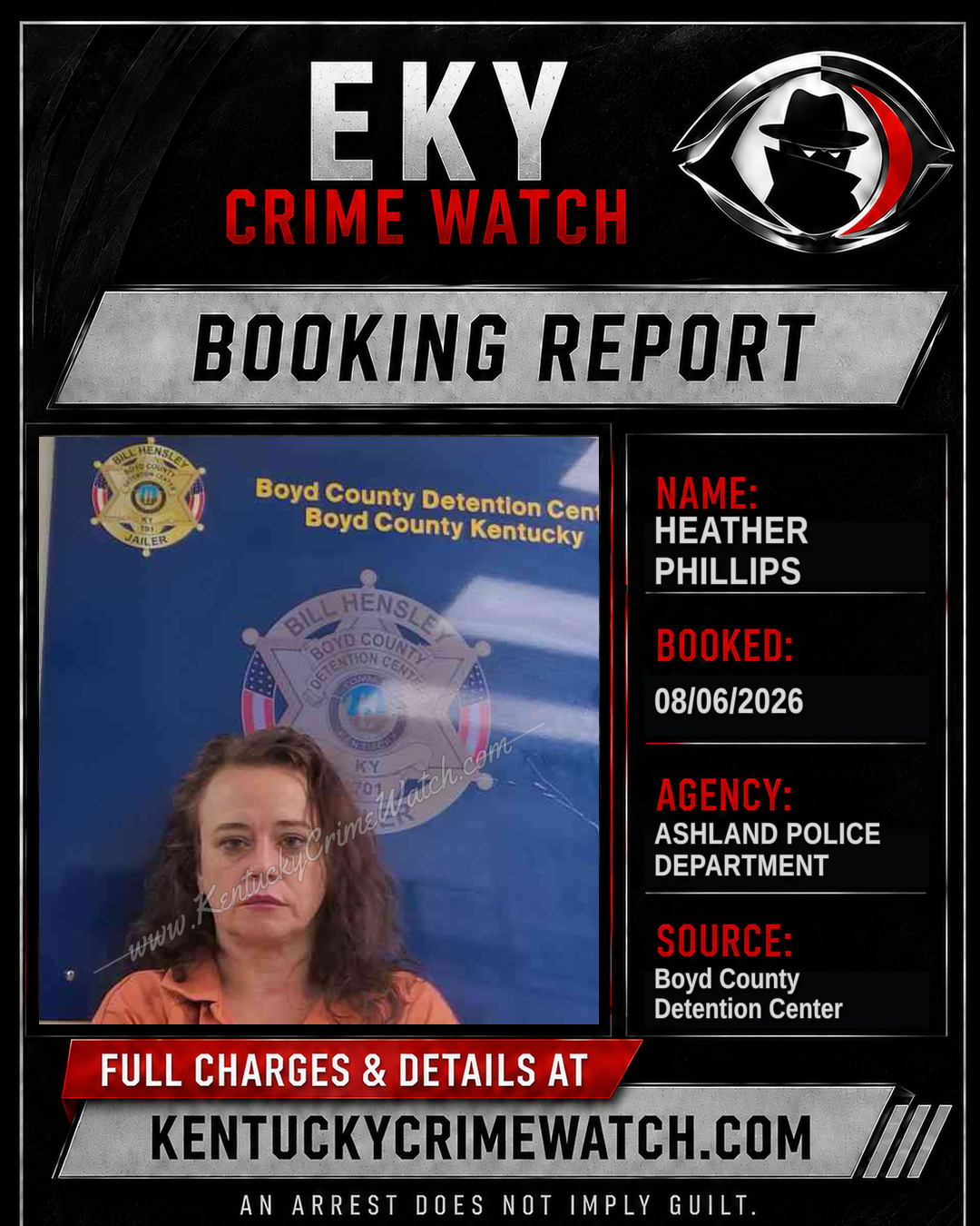 HEATHER PHILLIPS booking report card