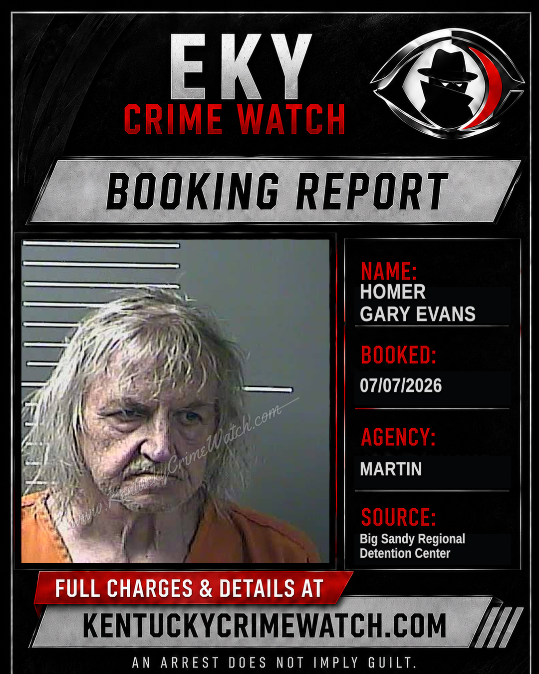 HOMER GARY EVANS booking report card