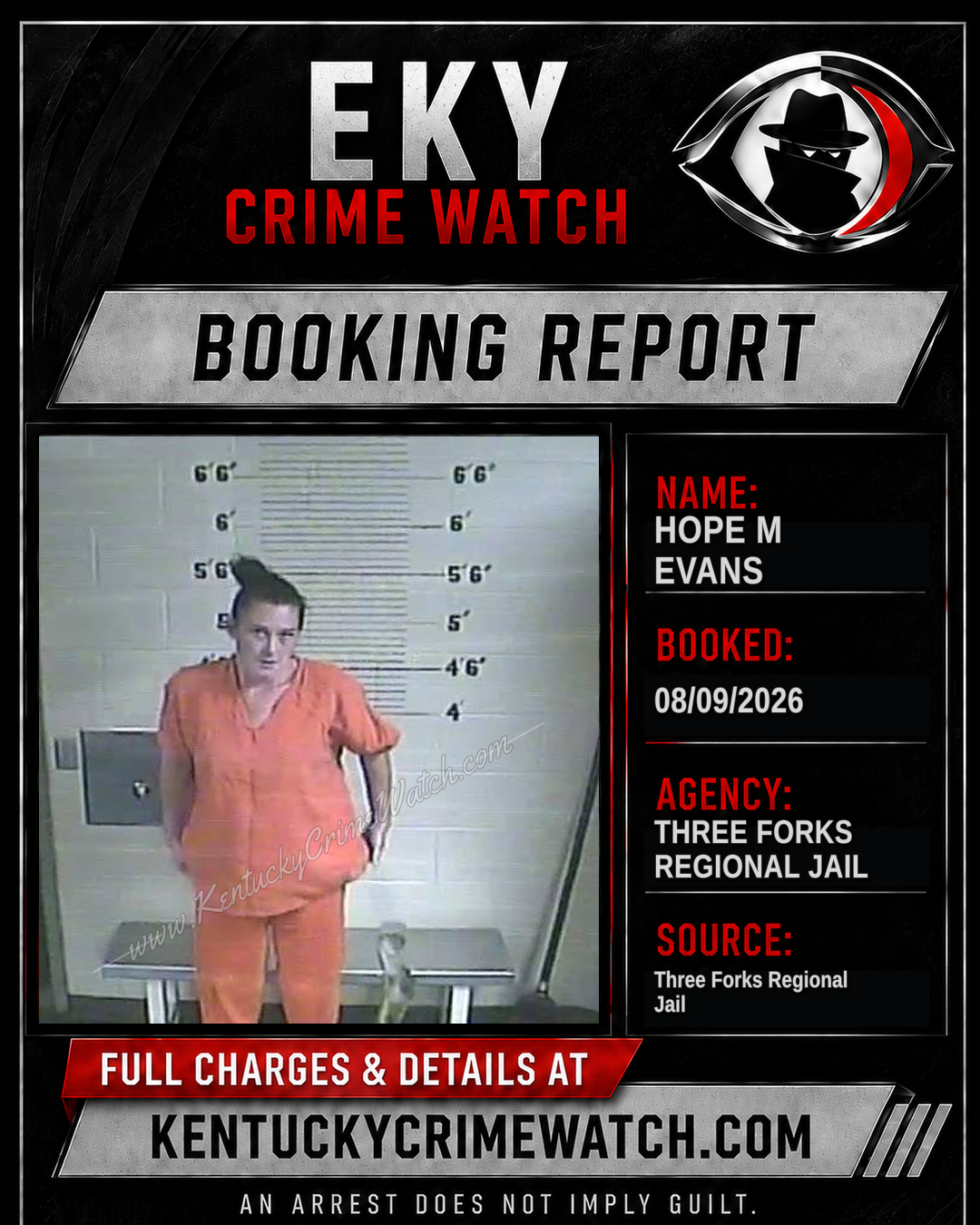 Hope M Evans booking report card