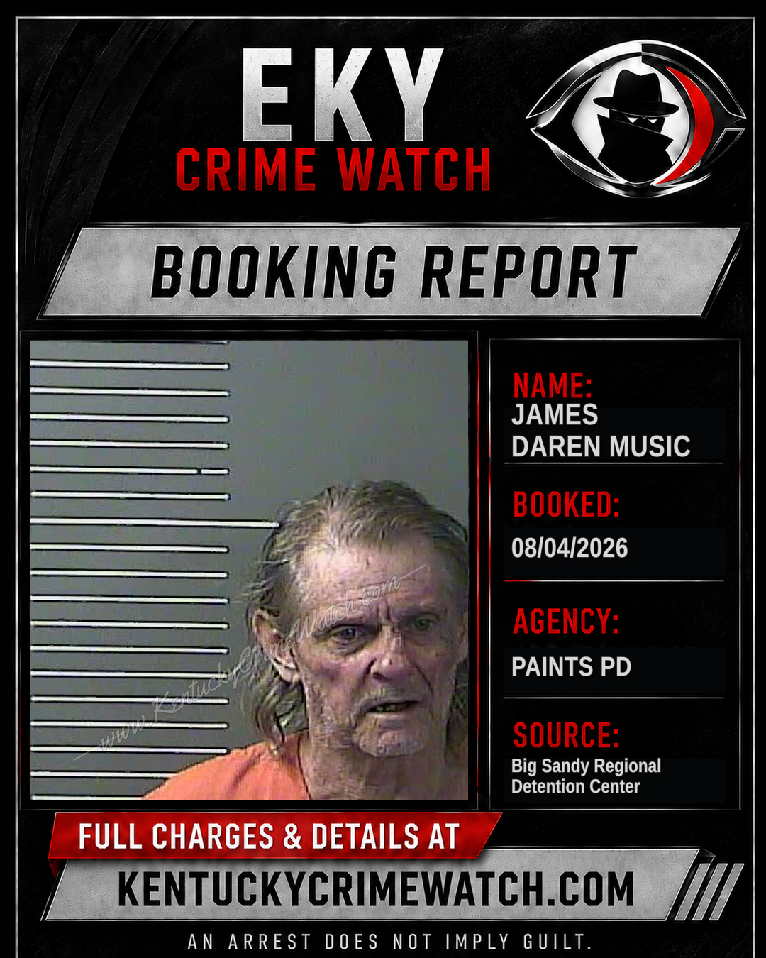 JAMES DAREN MUSIC booking report card