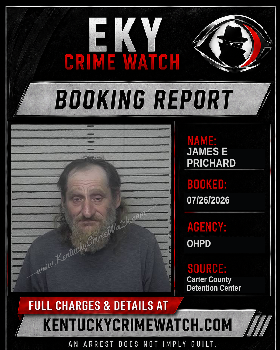 JAMES E PRICHARD booking report card