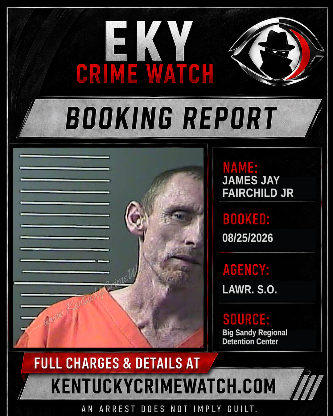 JAMES Jay FAIRCHILD JR booking report card