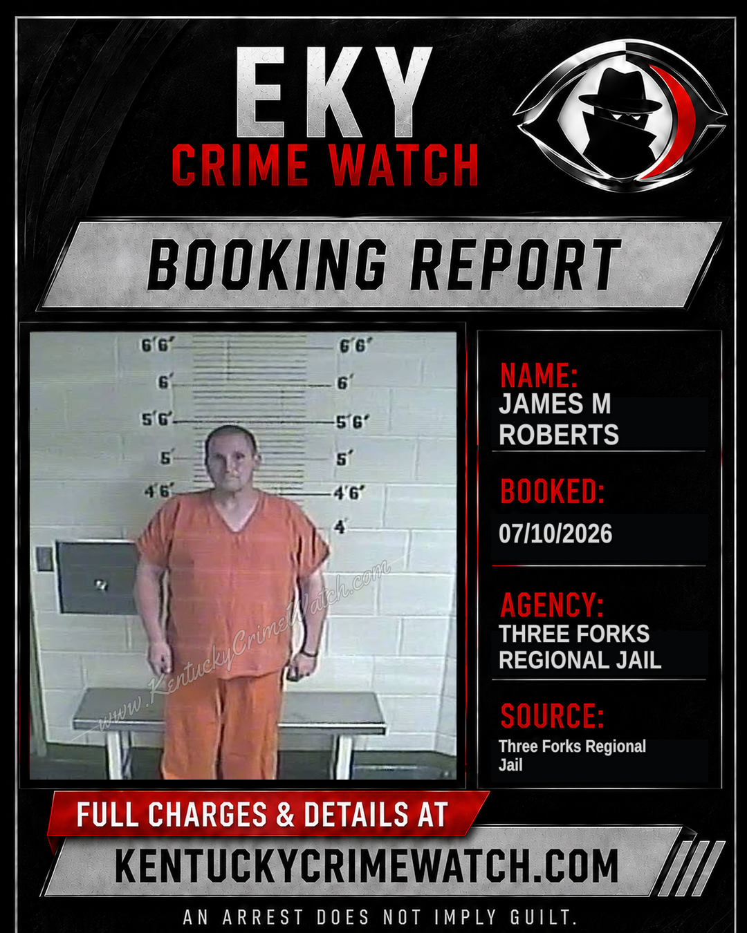 James M Roberts booking report card
