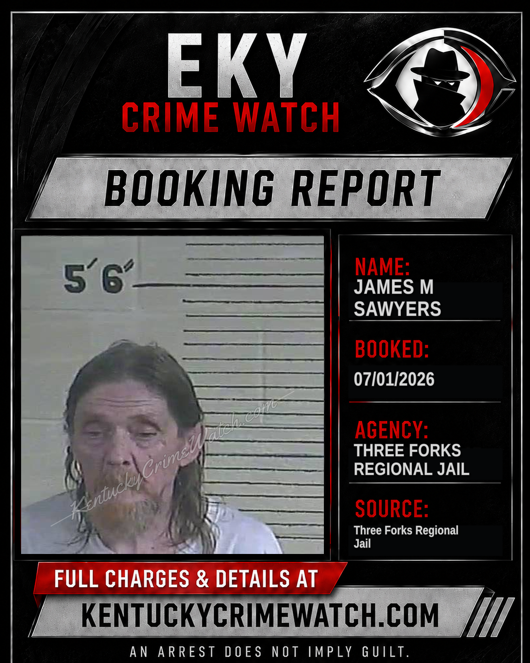James M Sawyers booking report card