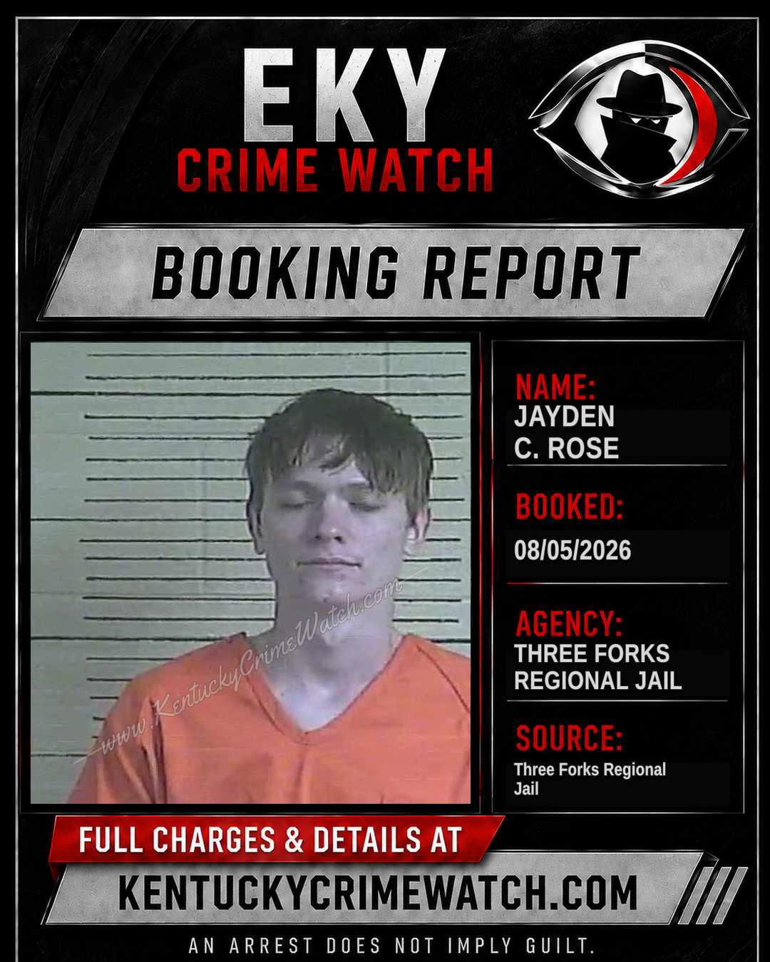 Jayden C. Rose booking report card