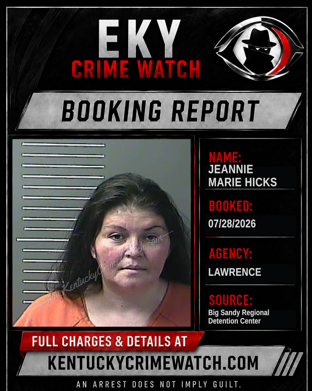 JEANNIE MARIE HICKS booking report card