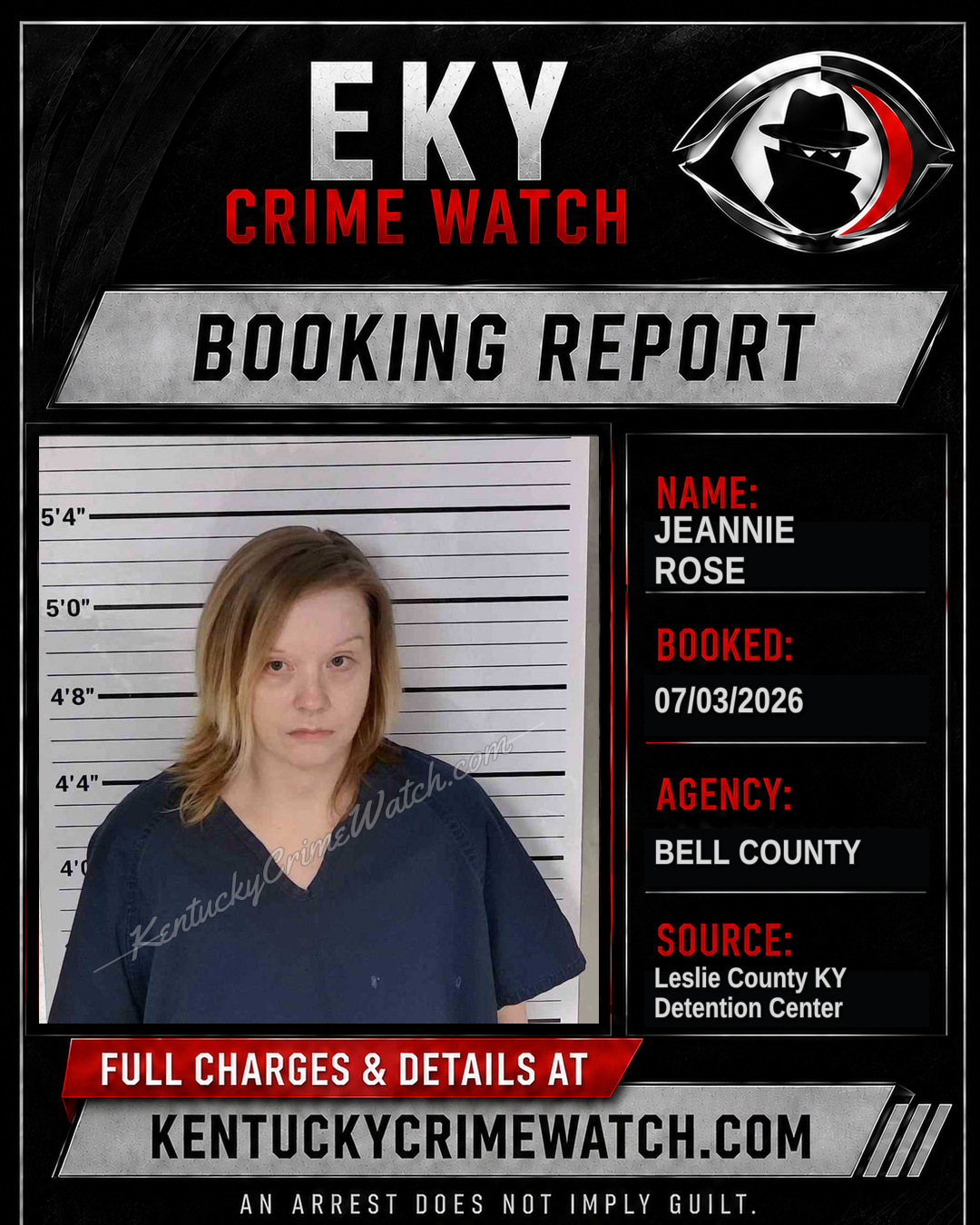 JEANNIE ROSE booking report card